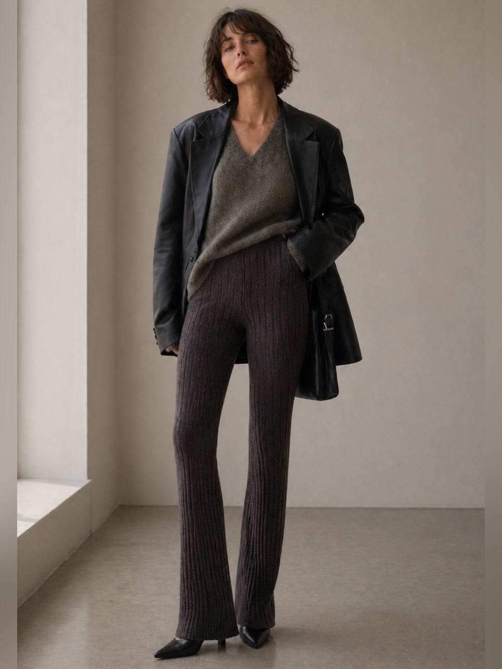 SANDRO PARIS Palerme Ribbed Knit Flared Pants